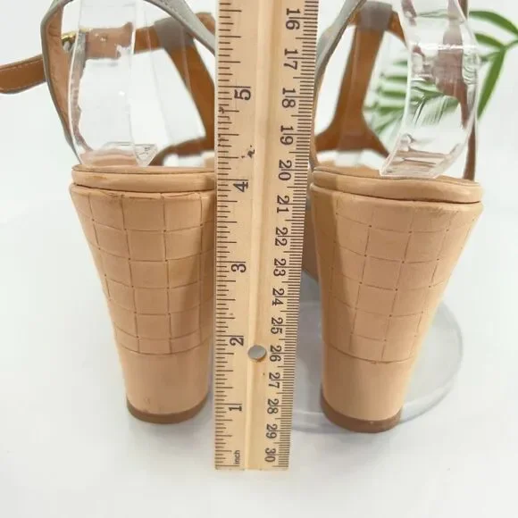 Pomme D'or Sandals Women's Size 39 8 Blue Gray Leather T-Strap Platform Wedge - Picture 10 of 16